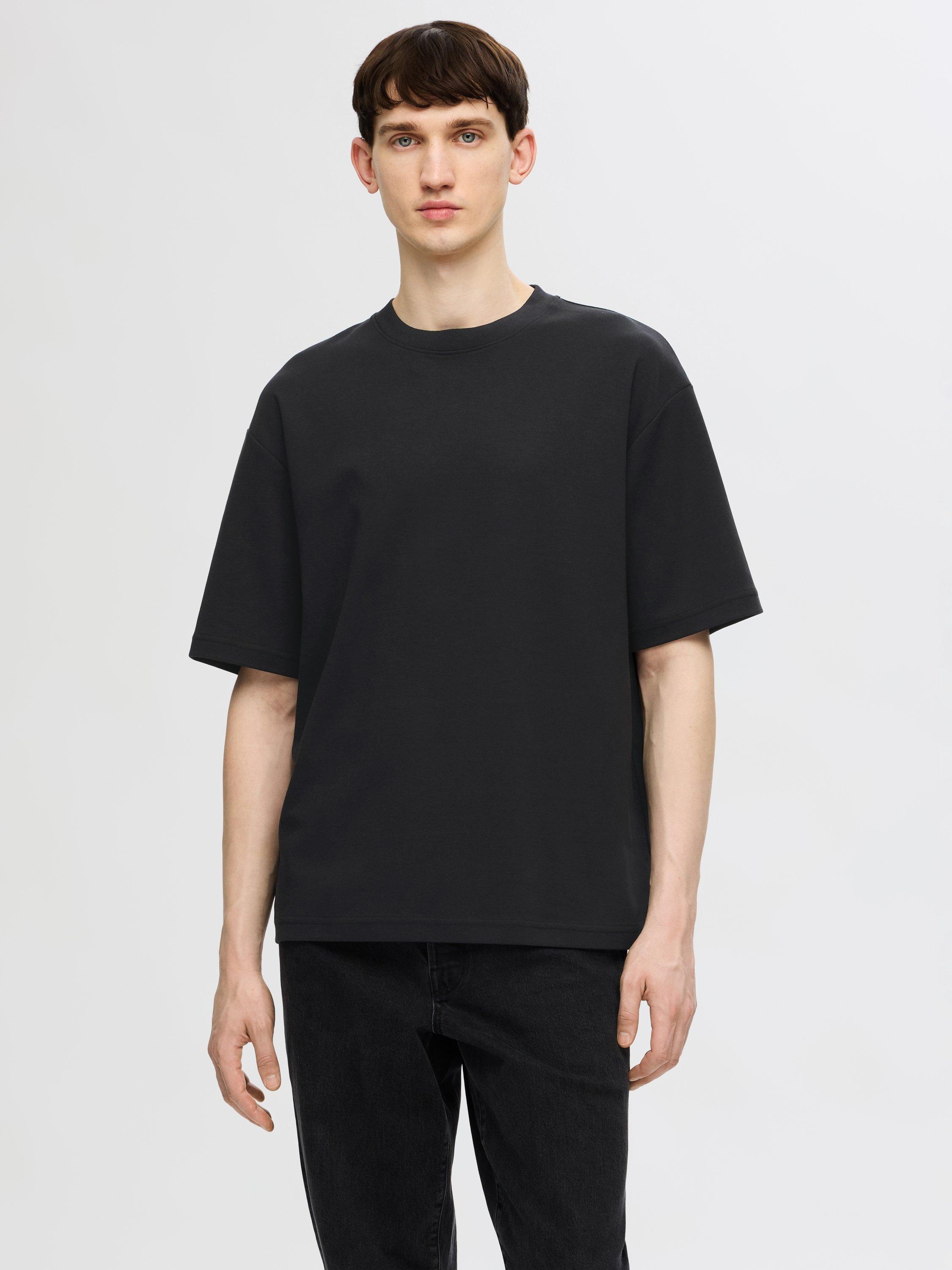 Product image 1 of 11, which shows Selected Cotton Blend Regular Fit Short Sleeve T-Shirt, Black, S
