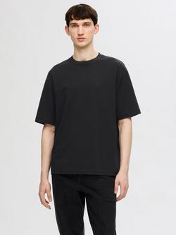 Selected Cotton Blend Regular Fit Short Sleeve T-Shirt, Black, Black