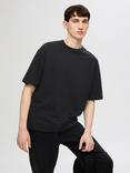 Selected Cotton Blend Regular Fit Short Sleeve T-Shirt, Black