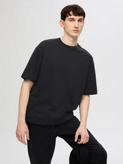 Selected Cotton Blend Regular Fit Short Sleeve T-Shirt, Black - view 2, Black
