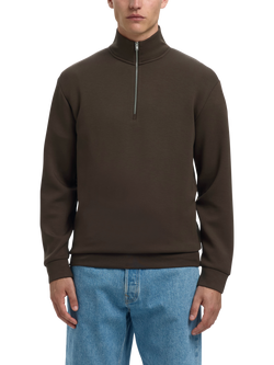 Selected High Neck Half Zip Jumper containing LENZING™ ECOVERO™ Viscose, Demitasse