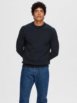 Selected Dane Cotton Crew Neck Jumper, Sky Captain
