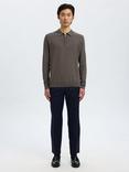 Selected Berg Cotton Half-Zip Knit Polo Shirt, Morel