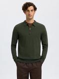 Selected Berg Cotton Half-Zip Knit Polo Shirt