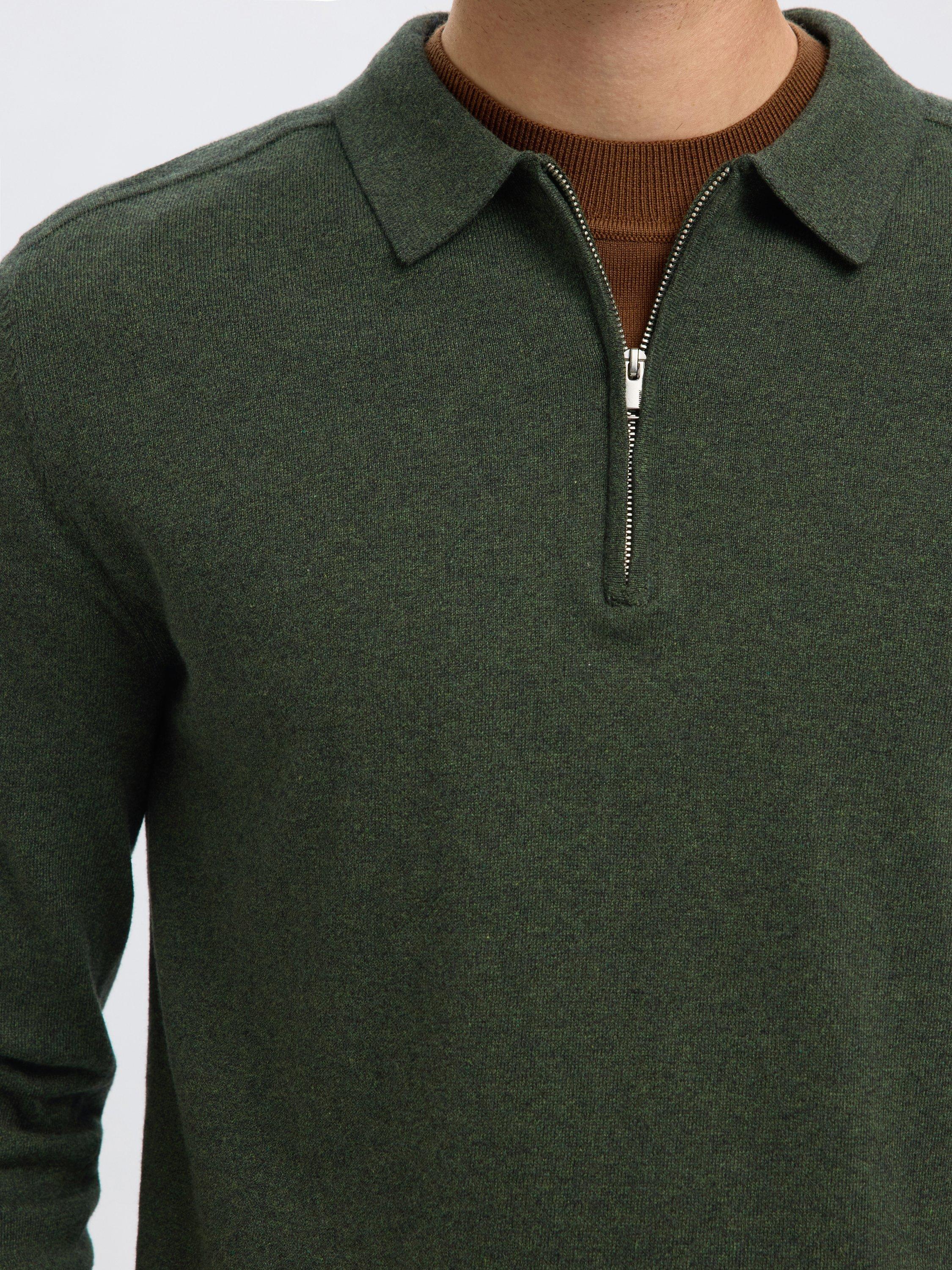 Product image 3 of 6, which shows Selected Berg Cotton Half-Zip Knit Polo Shirt, Forest Night, S