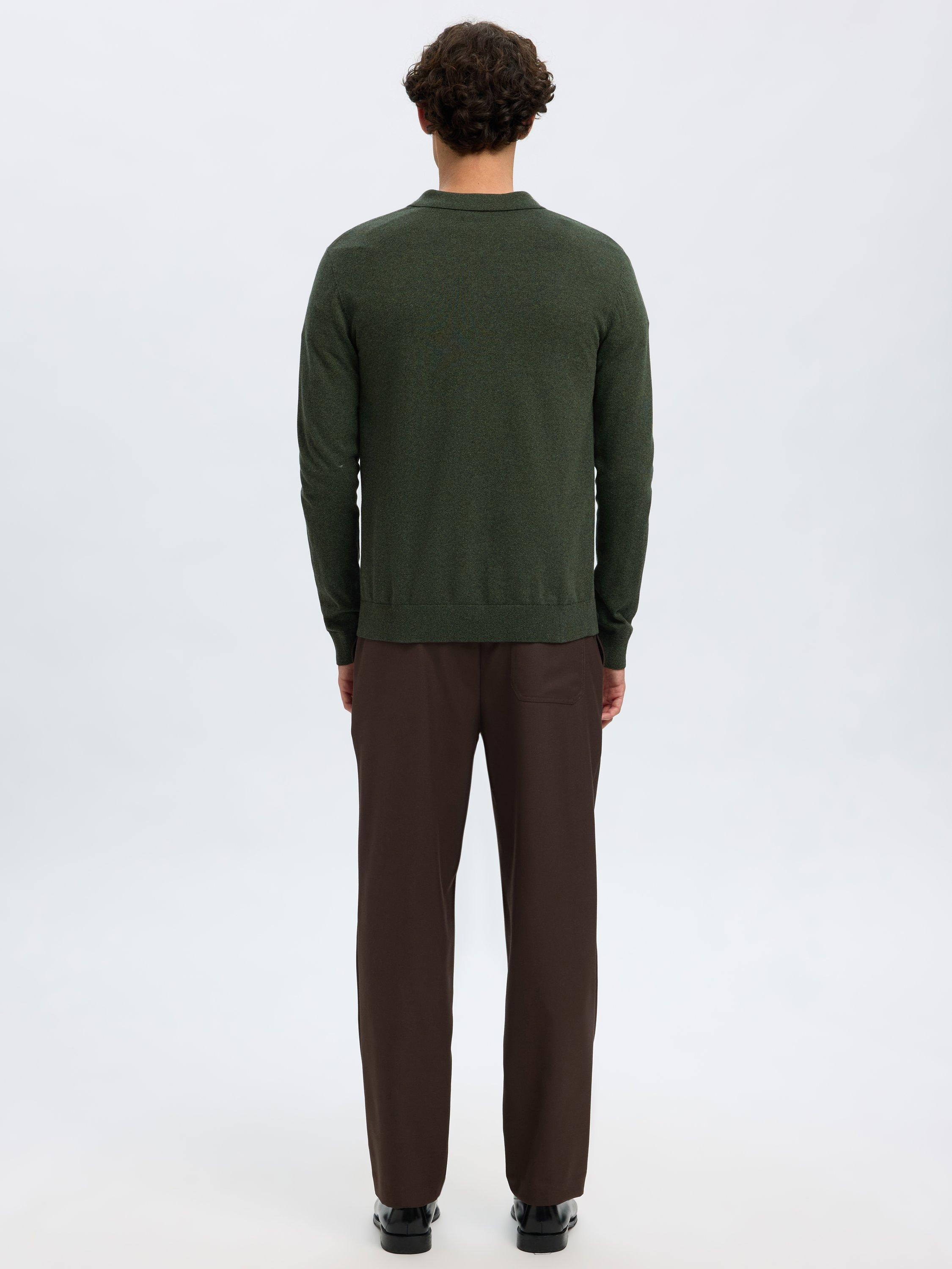 Product image 5 of 6, which shows Selected Berg Cotton Half-Zip Knit Polo Shirt, Forest Night, S
