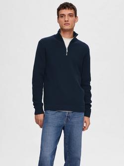 Selected Half Zip Cotton Jumper, Sky Captain