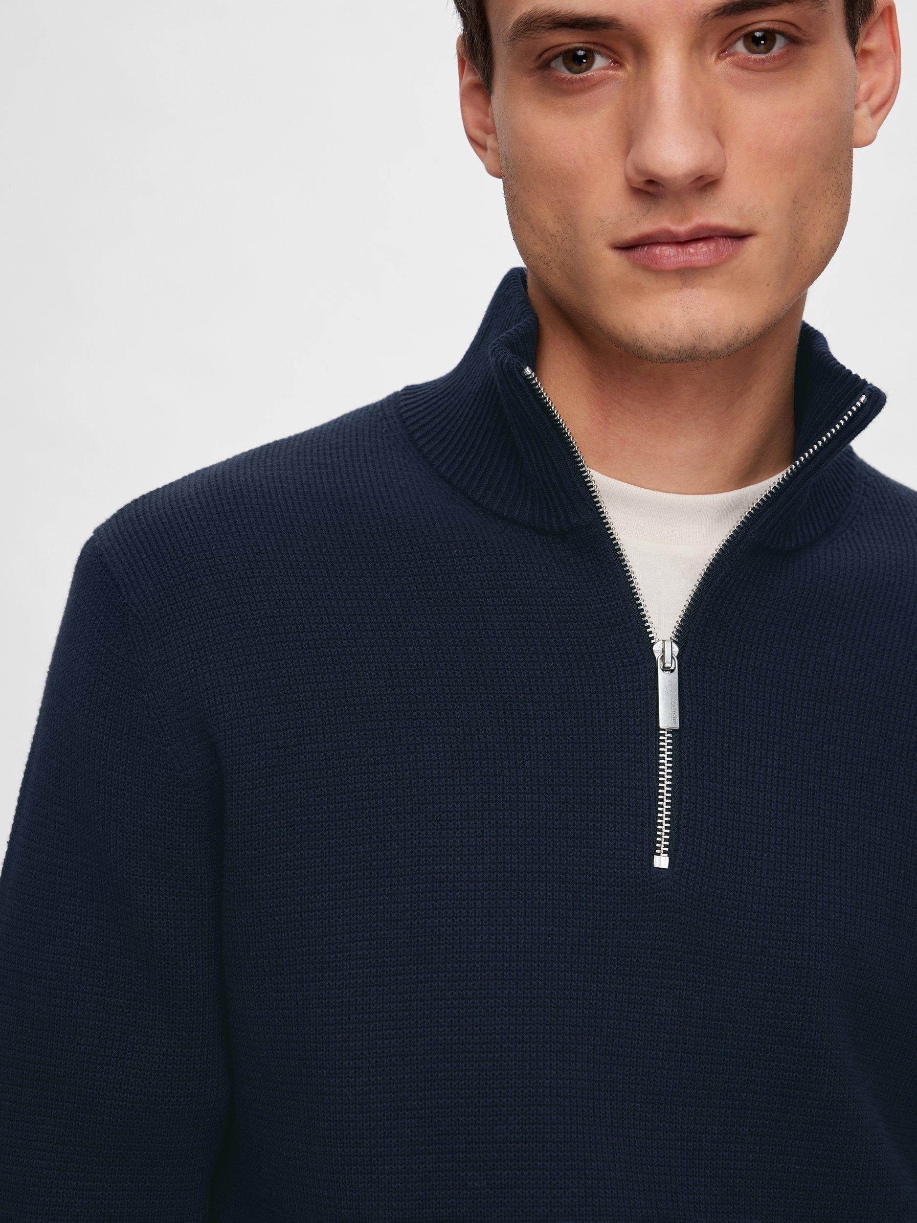 Product image 4 of 6, which shows Selected Half Zip Cotton Jumper, Sky Captain, S