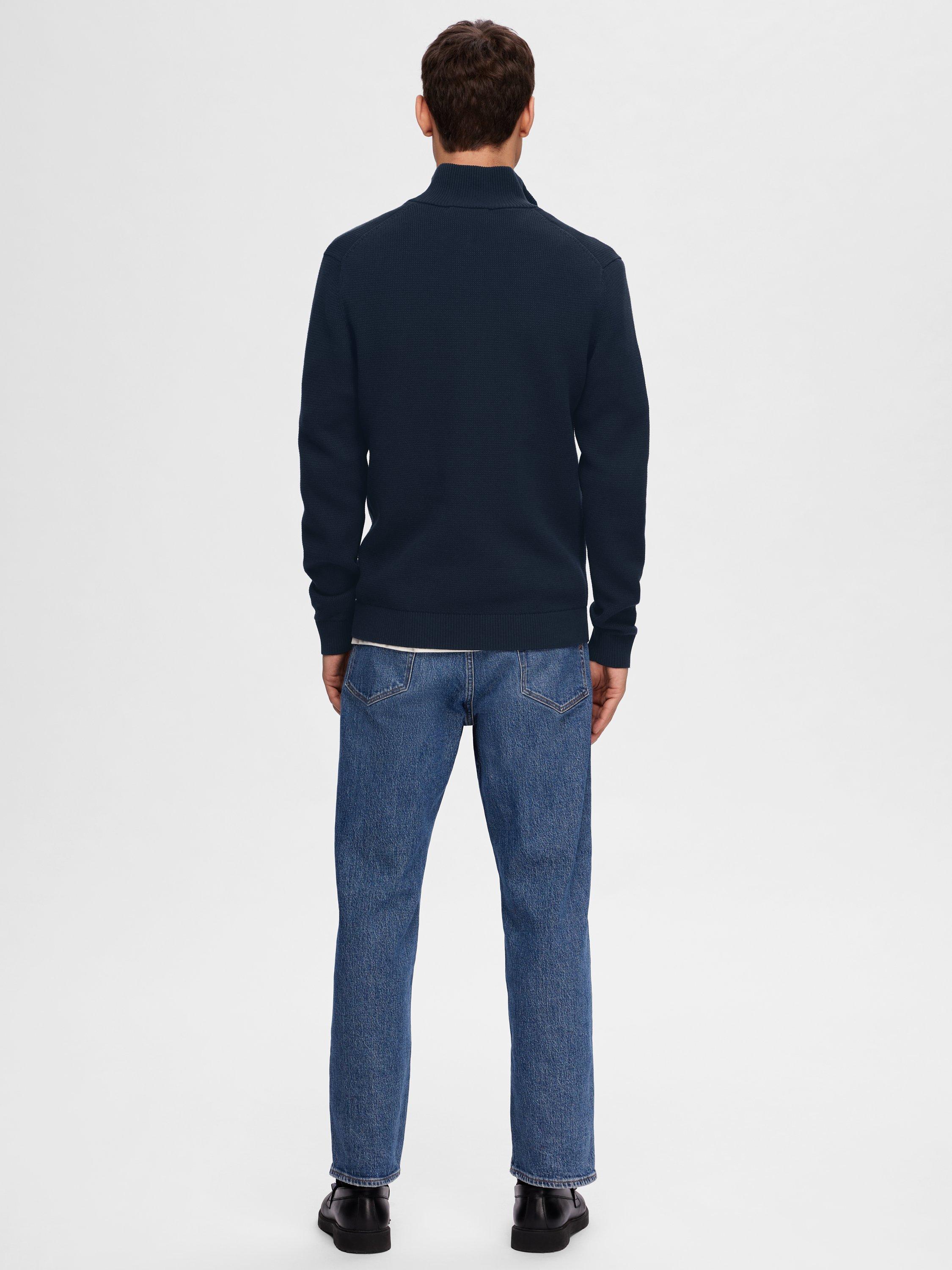 Product image 5 of 6, which shows Selected Half Zip Cotton Jumper, Sky Captain, S