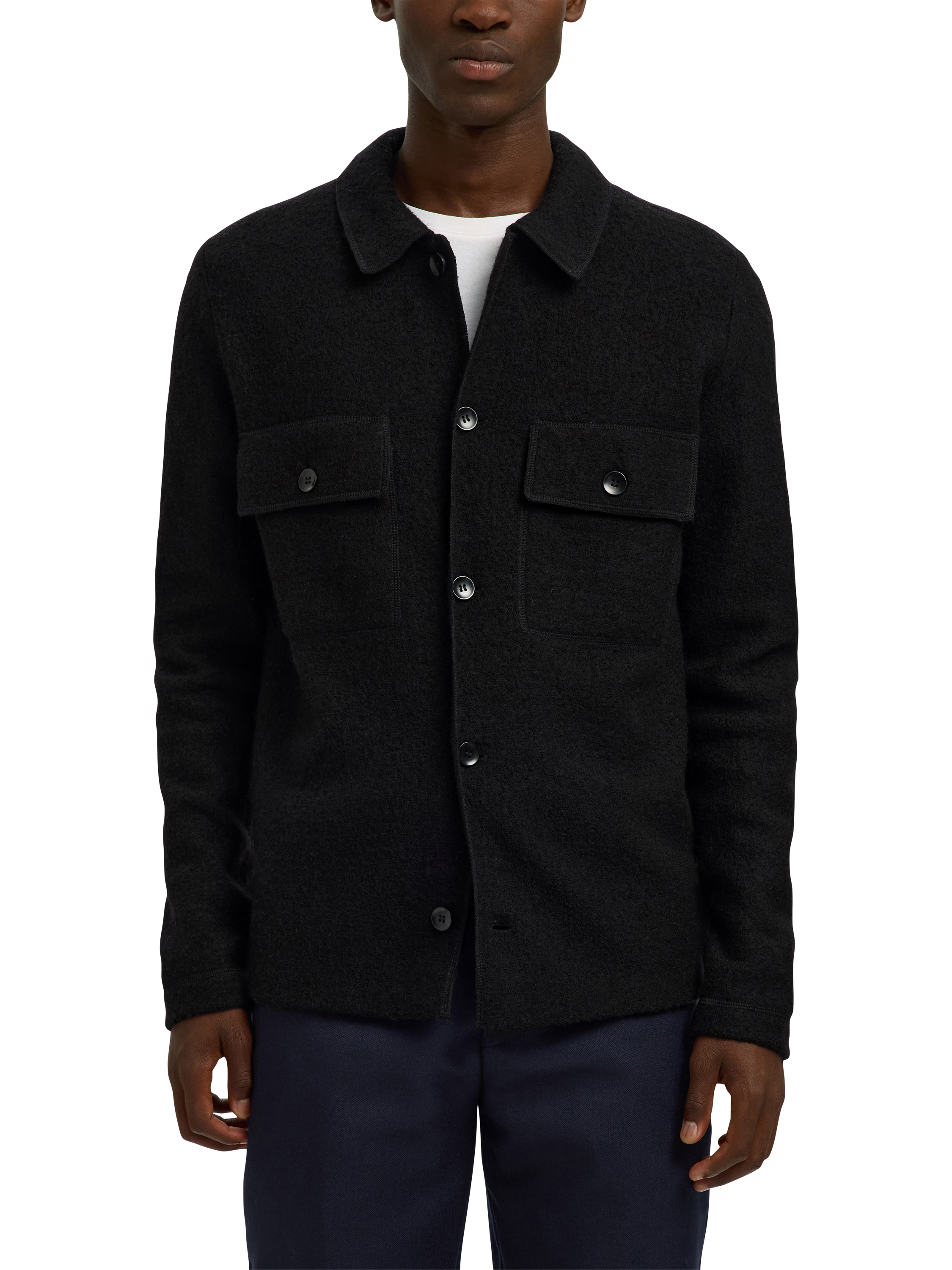 Product image 1 of 6, which shows Selected Nealy Wool Knitted Collar Cardigan, Black, S