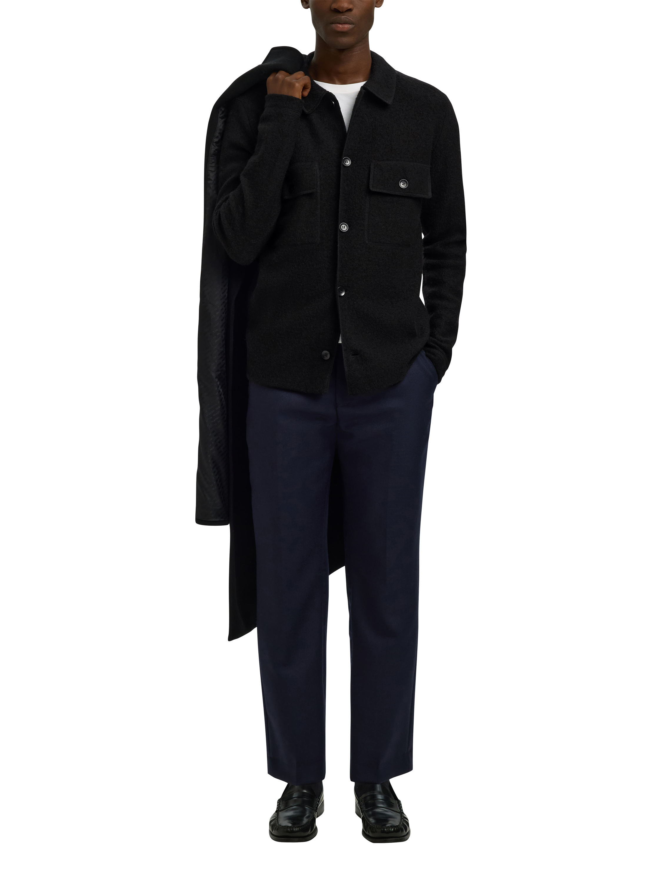 Product image 3 of 6, which shows Selected Nealy Wool Knitted Collar Cardigan, Black, S