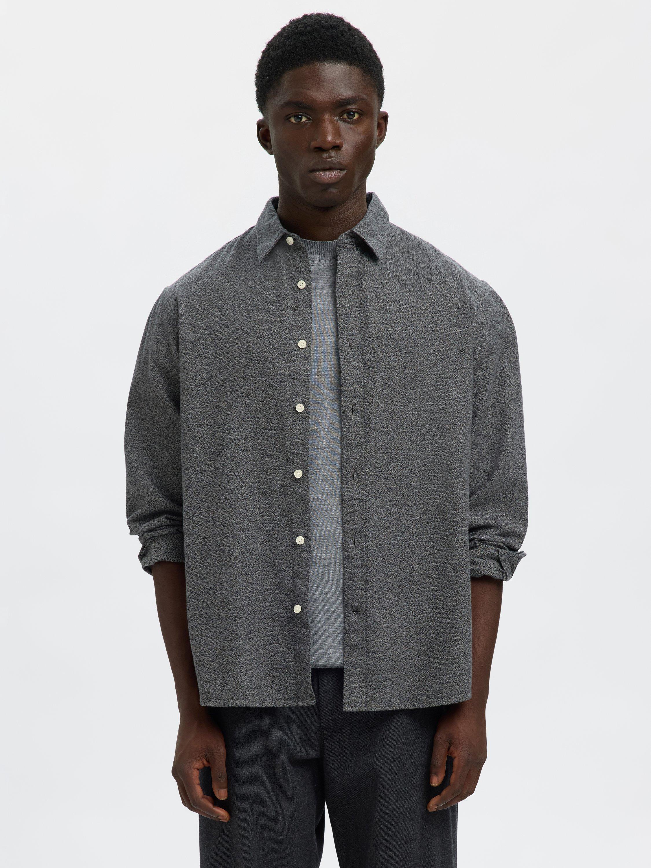 Product image 1 of 6, which shows Selected Noah Cotton Shirt, Gray Flannel, S