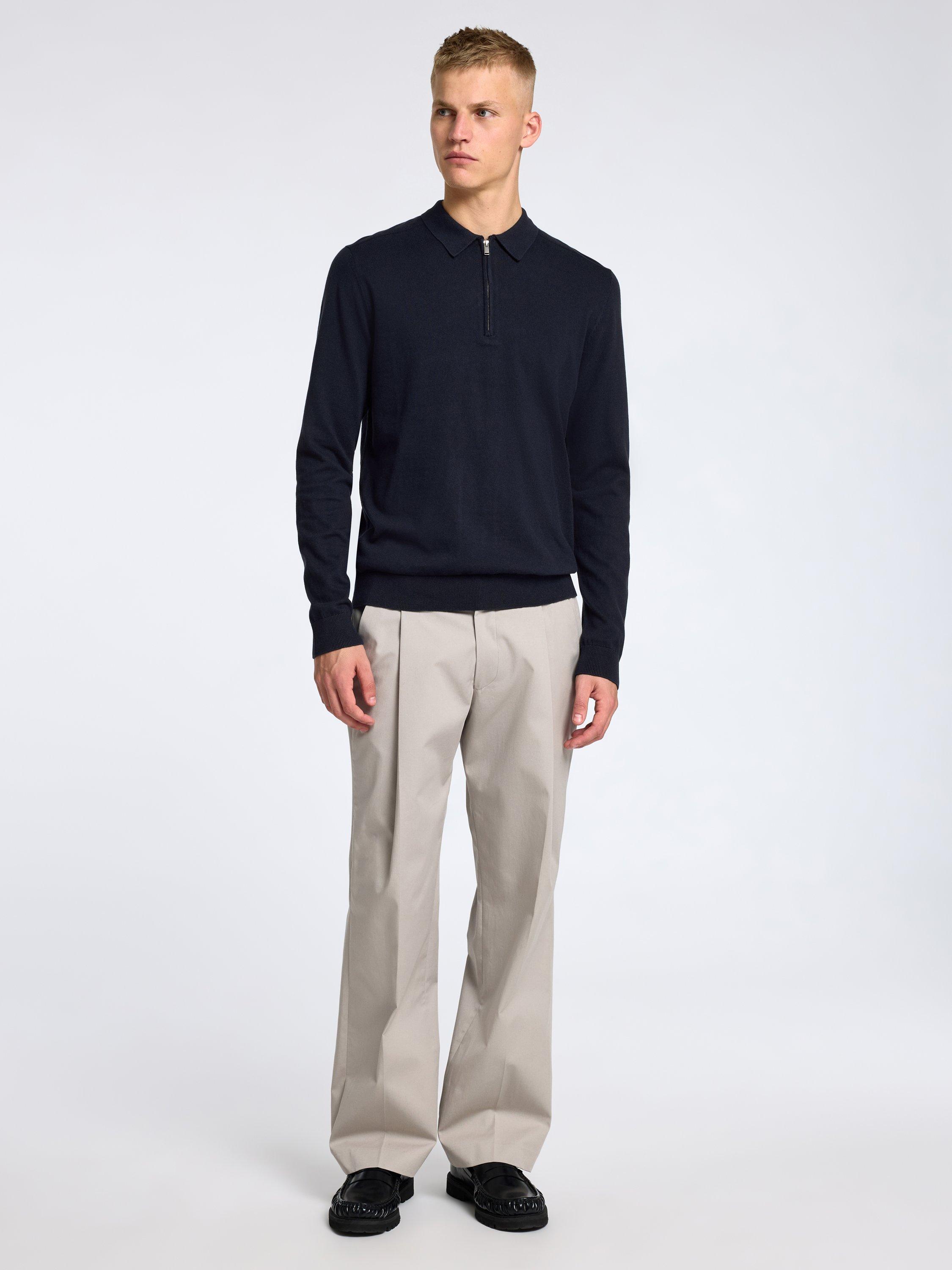 Product image 2 of 6, which shows Selected Berg Cotton Half Zip Long Sleeve Knitted Jumper, Navy Blazer, S