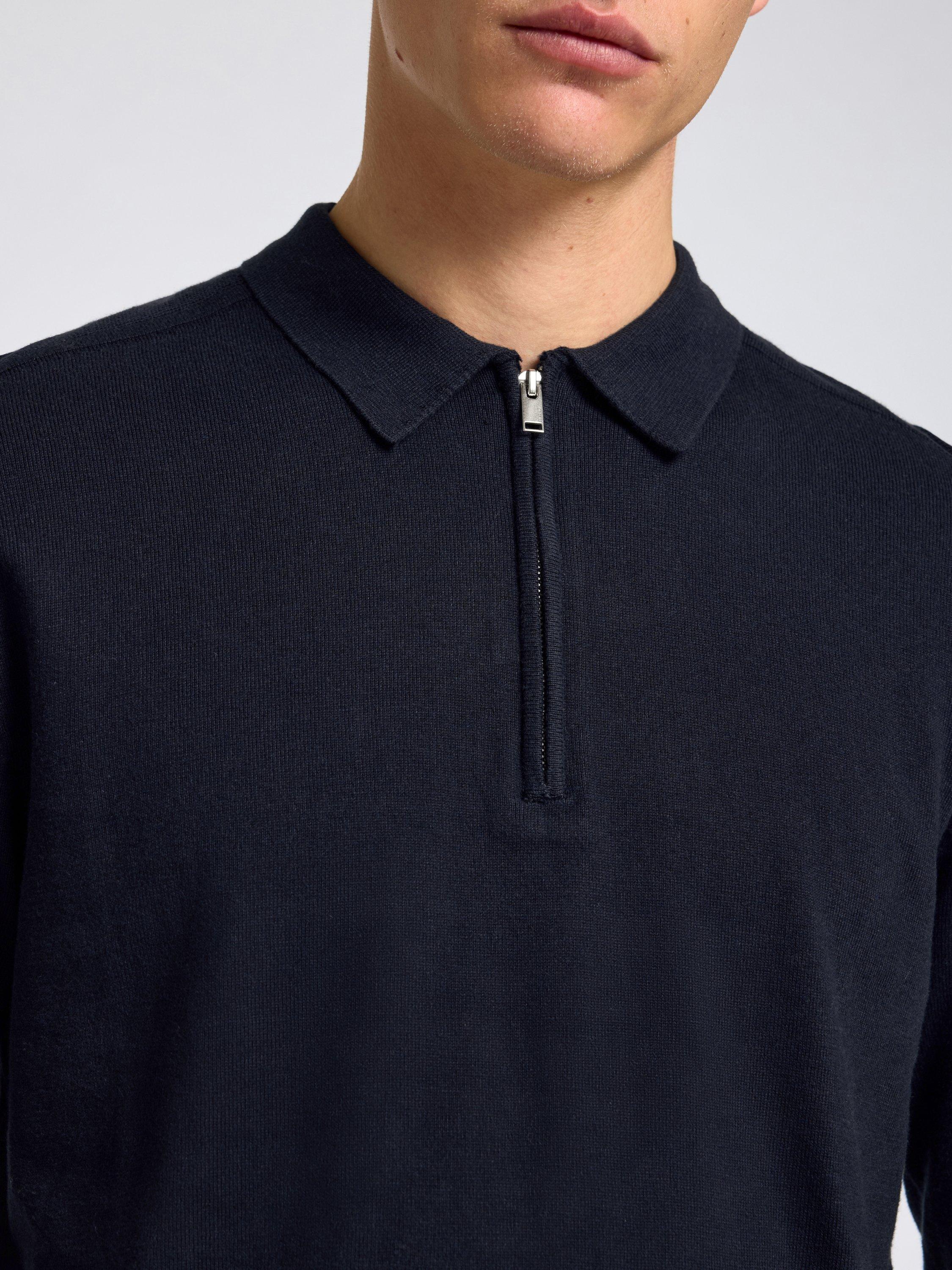 Product image 4 of 6, which shows Selected Berg Cotton Half Zip Long Sleeve Knitted Jumper, Navy Blazer, S