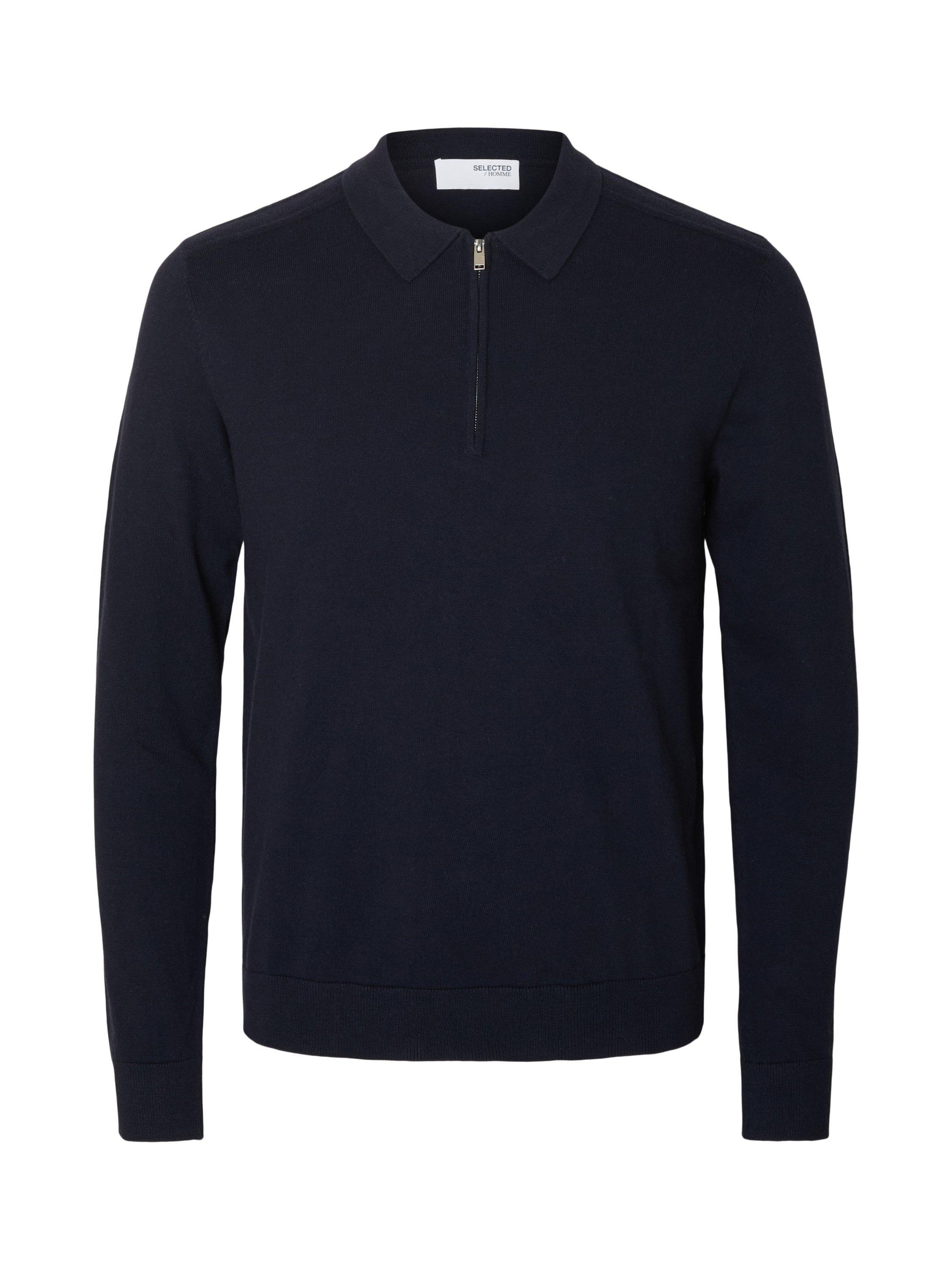 Product image 6 of 6, which shows Selected Berg Cotton Half Zip Long Sleeve Knitted Jumper, Navy Blazer, S
