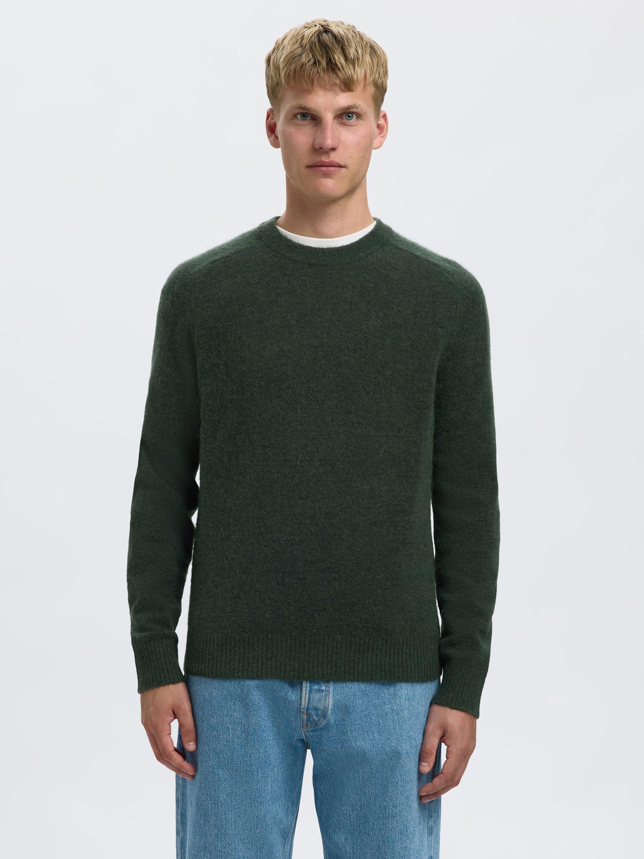 Product image 1 of 6, which shows Selected Rai Wool Alpaca Blend Crew Neck Jumper, Deep Forest, XXL