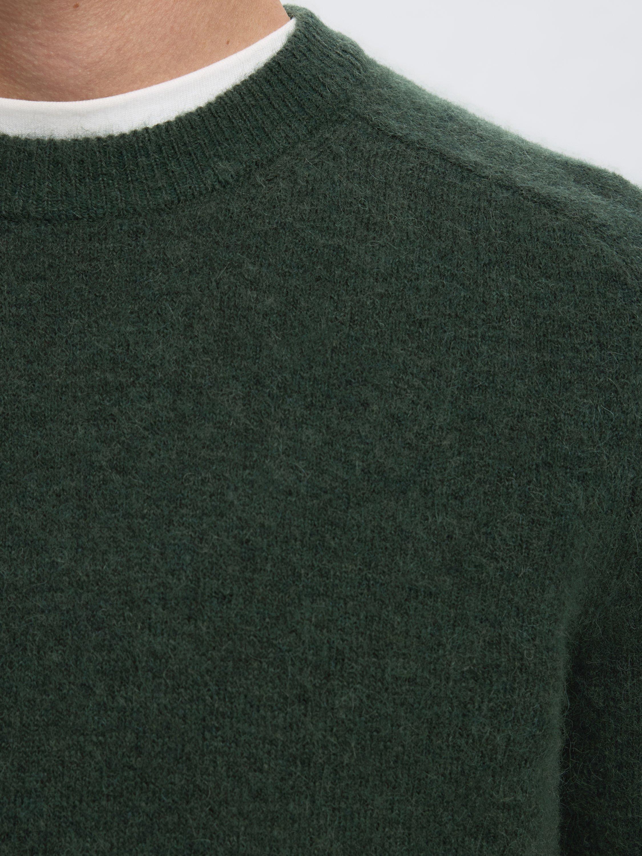 Product image 4 of 6, which shows Selected Rai Wool Alpaca Blend Crew Neck Jumper, Deep Forest, XXL
