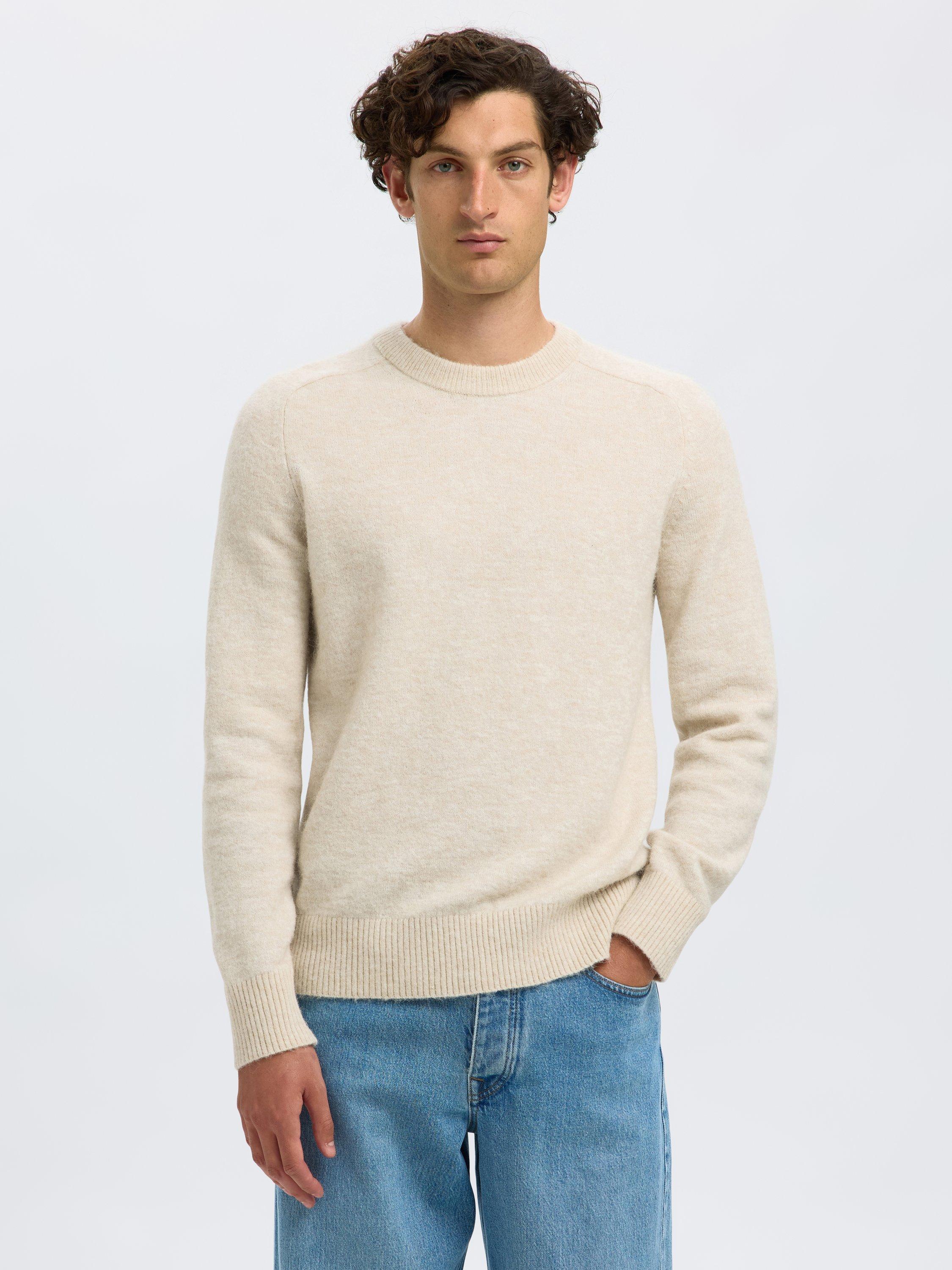 Product image 1 of 5, which shows Selected Rai Wool Alpaca Blend Crew Neck Jumper, Oatmeal, L