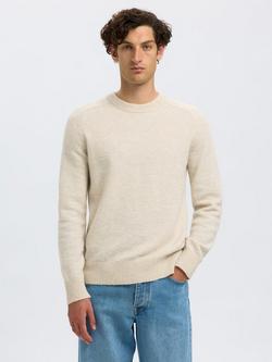 Selected Rai Wool Alpaca Blend Crew Neck Jumper, Oatmeal, Oatmeal