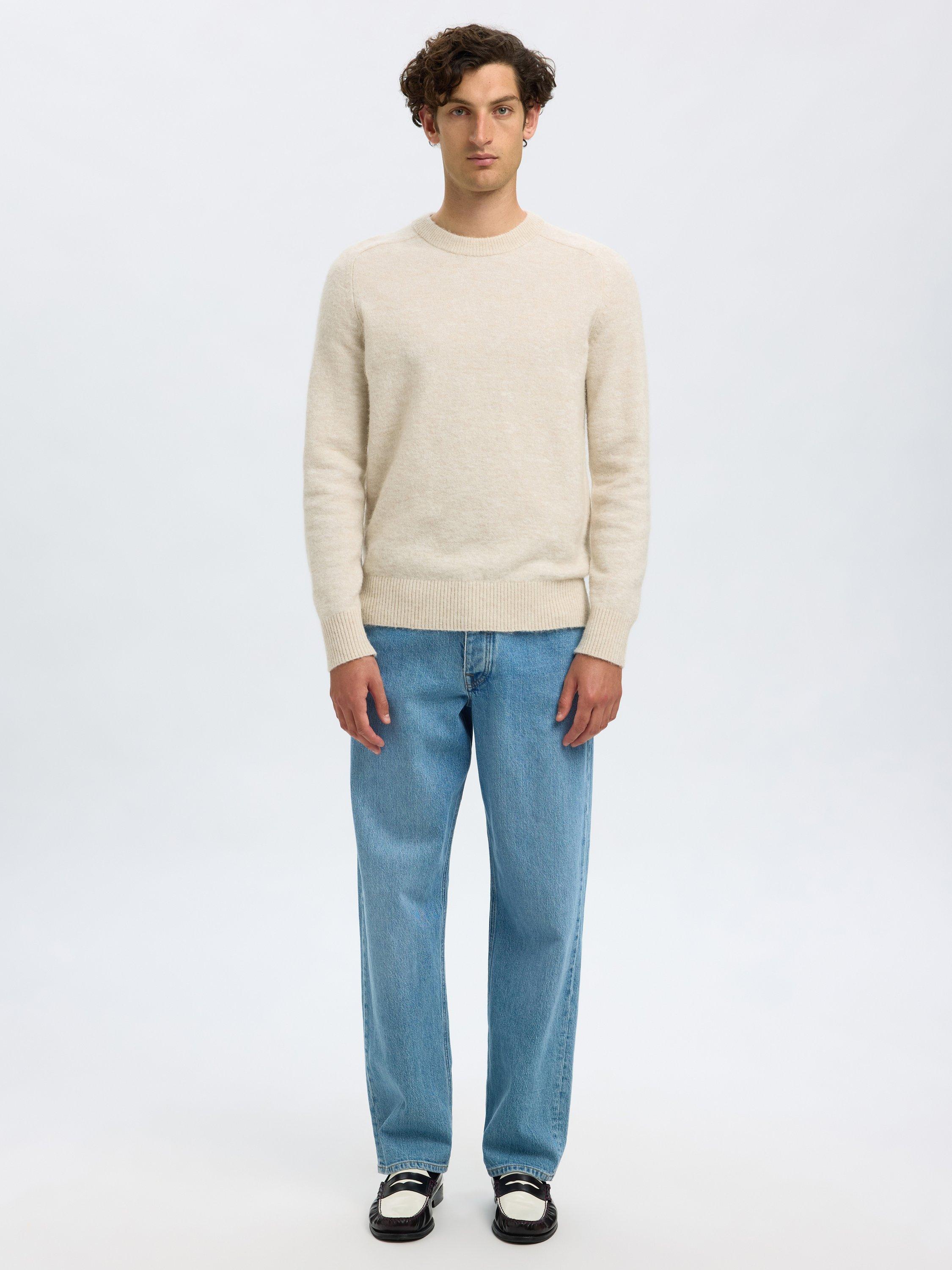 Product image 2 of 5, which shows Selected Rai Wool Alpaca Blend Crew Neck Jumper, Oatmeal, L