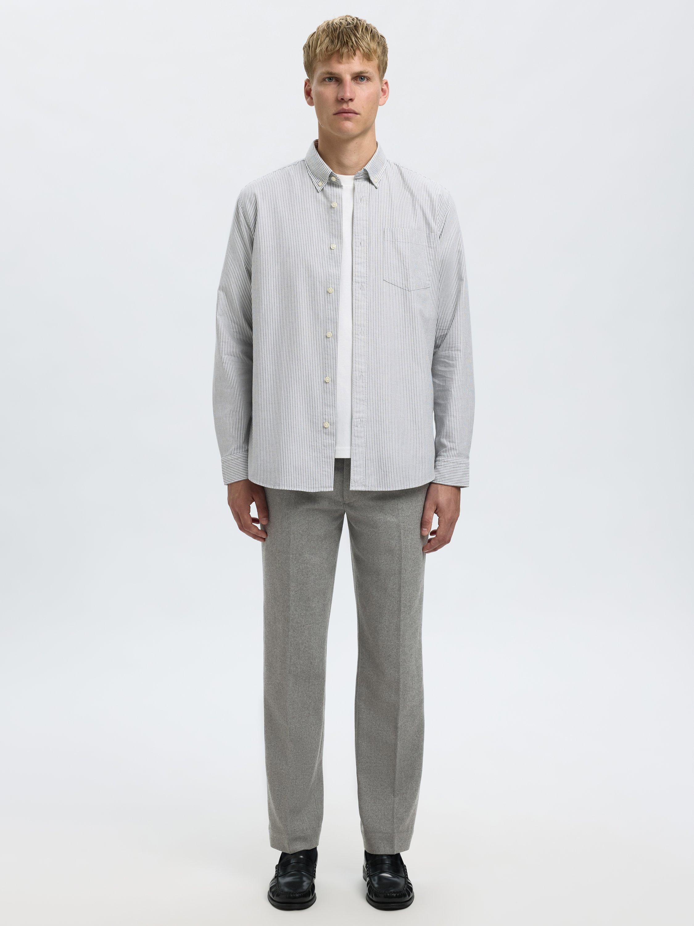 Product image 1 of 6, which shows Selected Straight Wool Blend Trousers, Grey Melange, 30R