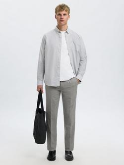 Selected Straight Wool Blend Trousers, Grey Melange - view 2, Grey Melange
