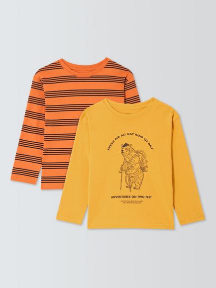 John Lewis Kids' Stripe/Bear Jersey Tops, Pack of 2, Multi, Multi