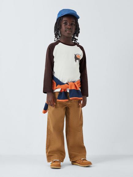 John Lewis Kids' Wolf Graphic Raglan Sleeve Top, White/Black - view 2, White/Black