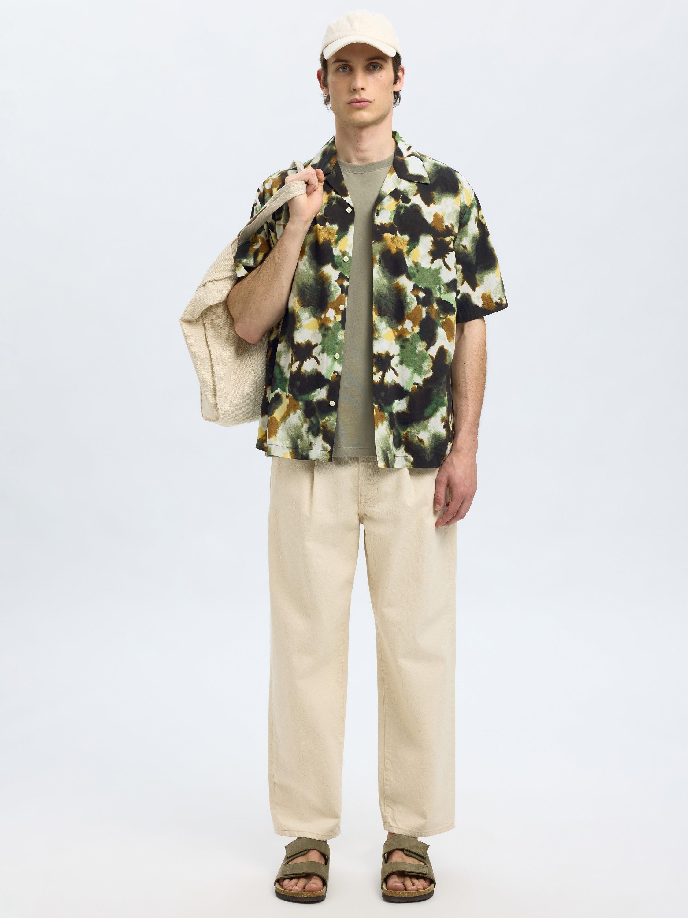 Product image 2 of 6, which shows Selected Cotton Blend Short Sleeve Button Shirt, Black, S