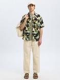 Selected Cotton Blend Short Sleeve Button Shirt, Black