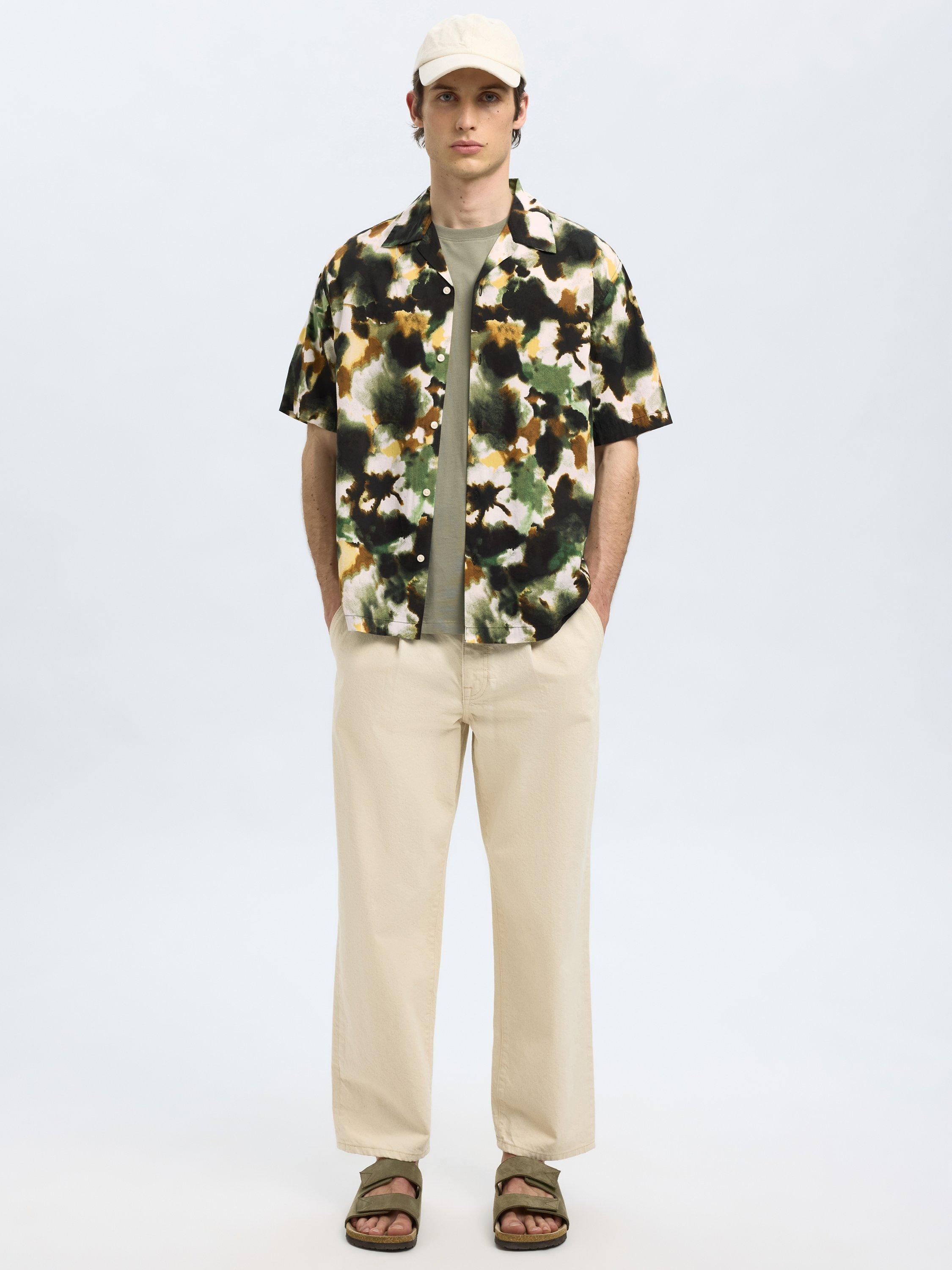 Product image 3 of 6, which shows Selected Cotton Blend Short Sleeve Button Shirt, Black, S
