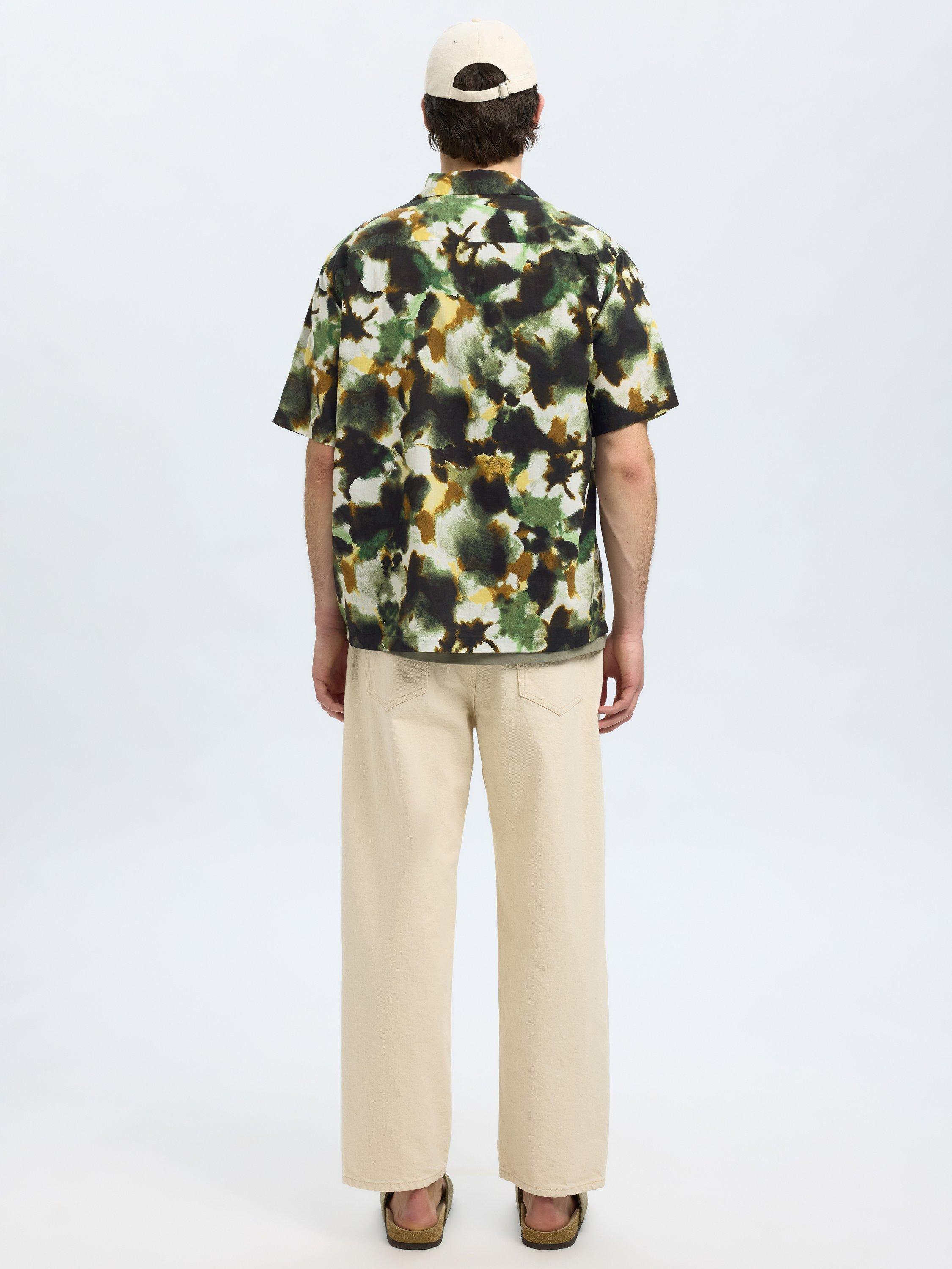 Product image 4 of 6, which shows Selected Cotton Blend Short Sleeve Button Shirt, Black, S