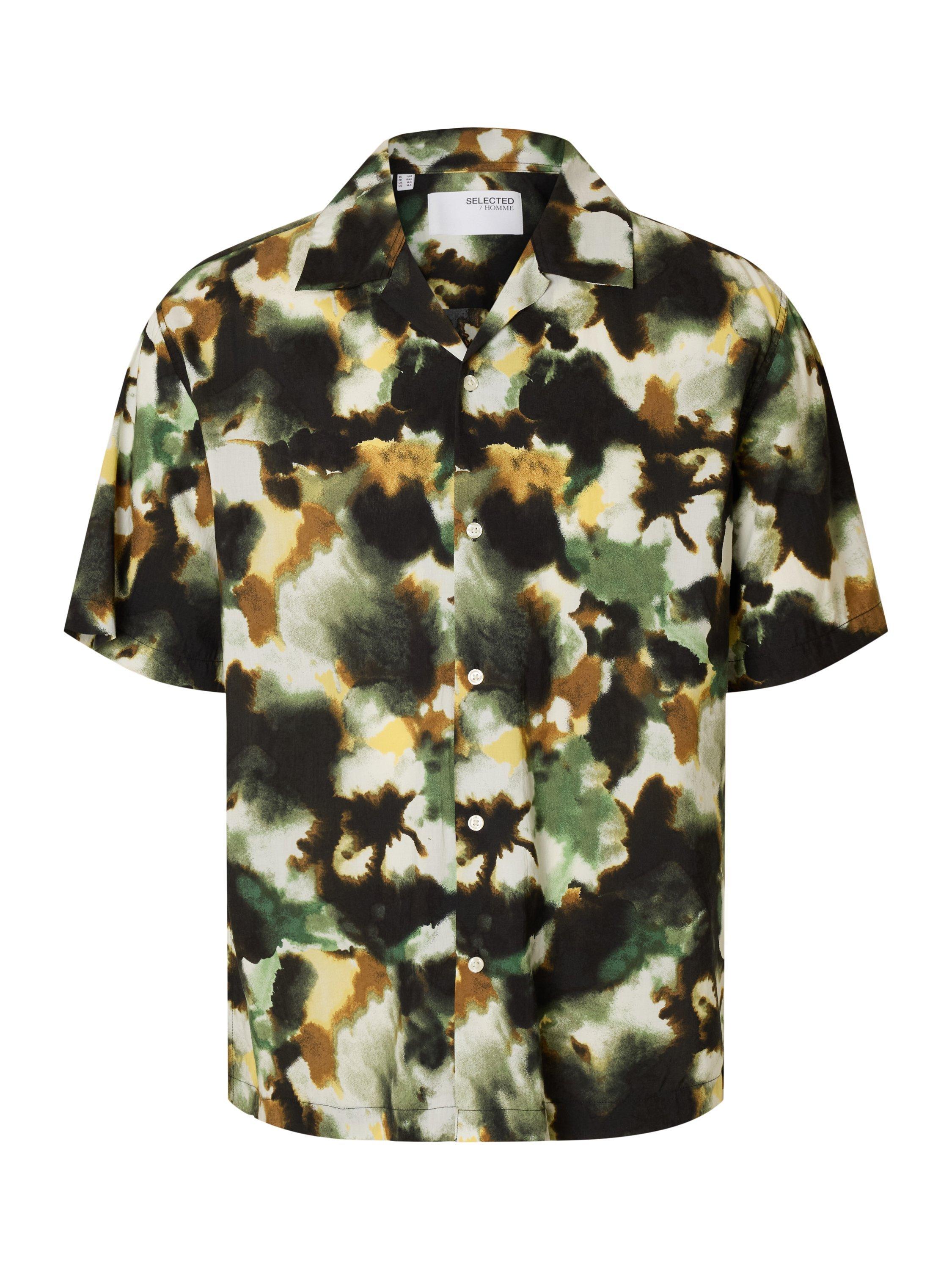 Product image 6 of 6, which shows Selected Cotton Blend Short Sleeve Button Shirt, Black, S
