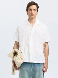 Selected Patterned Cotton Shirt, Bright White