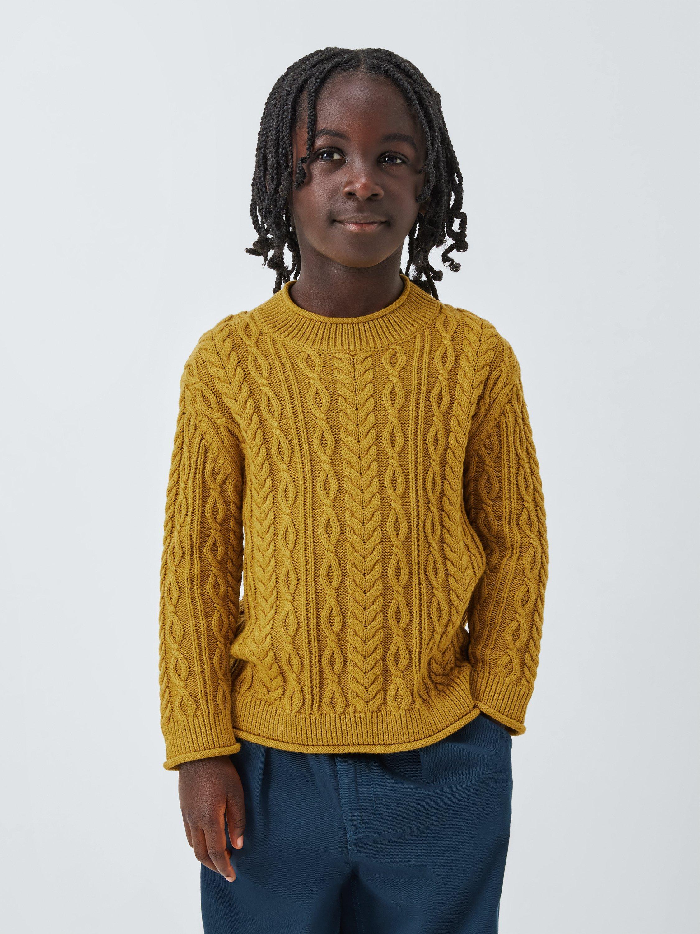 John Lewis Kids' Crew Neck Cable Knit Jumper, Yellow