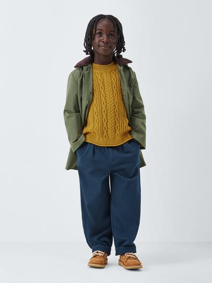 John Lewis Kids' Crew Neck Cable Knit Jumper, Yellow - view 2, Yellow