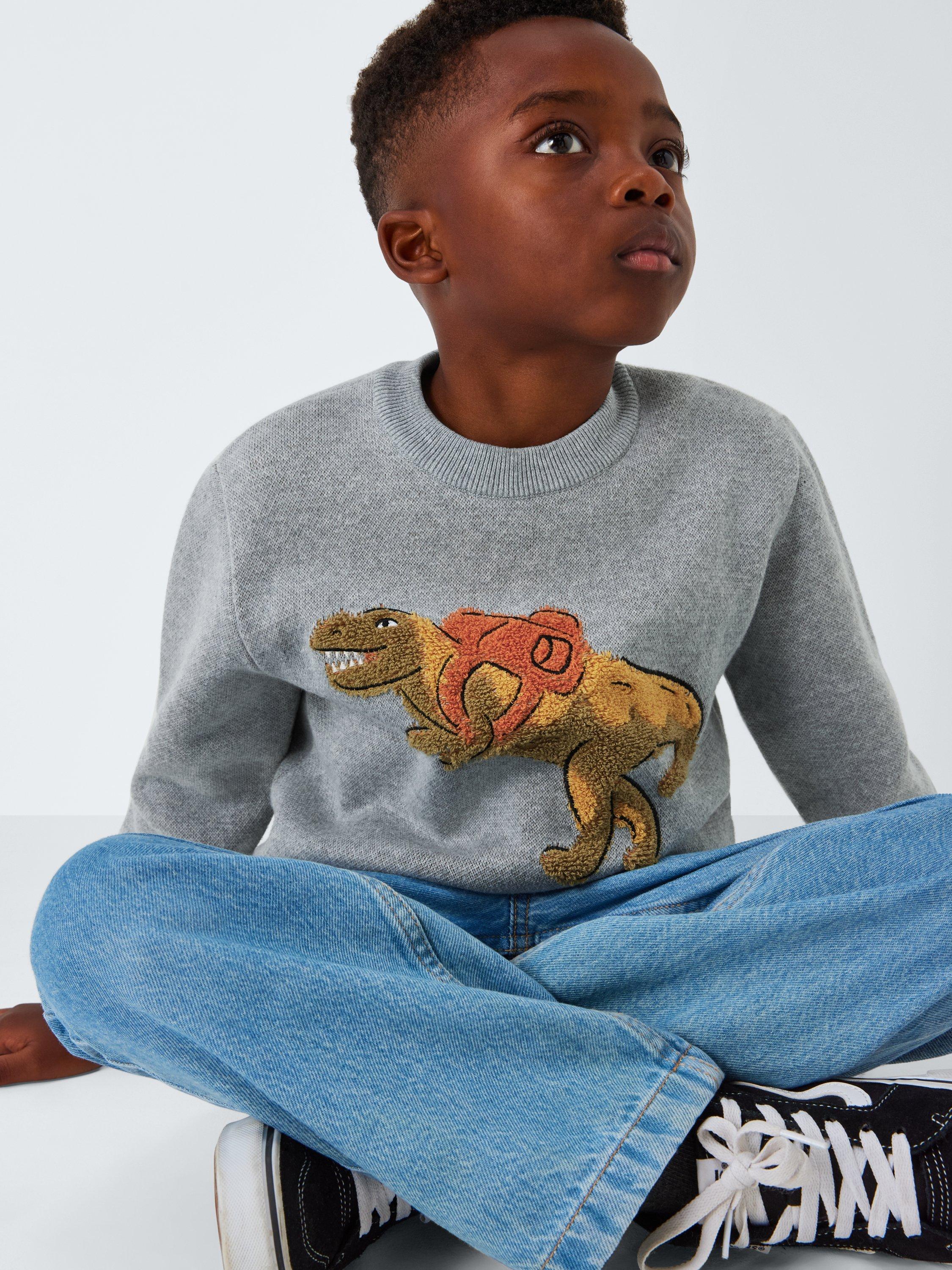 Product image 4 of 7, which shows John Lewis Kids' Boucle Dinosaur Jumper, Grey / Multi, 9 years