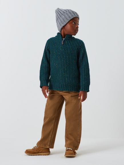 John Lewis Kids' Pop Fleck Zip Neck Jumper, Green / Multi - view 2, Green / Multi