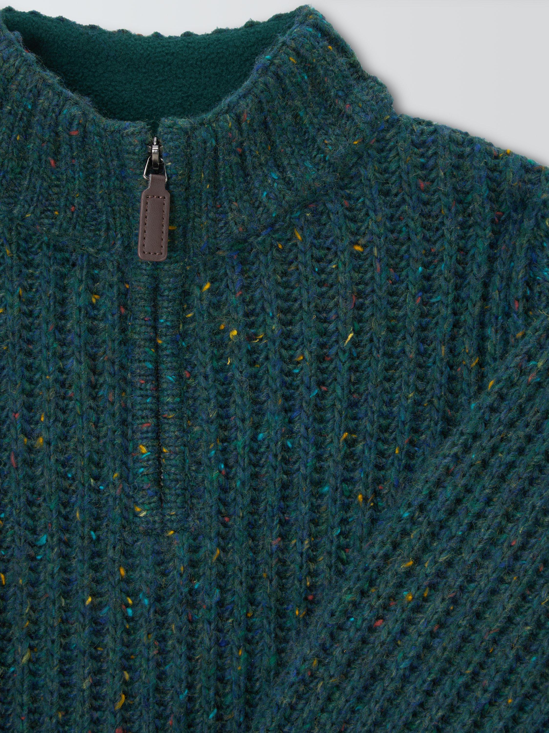 Product image 6 of 7, which shows John Lewis Kids' Pop Fleck Zip Neck Jumper, Green / Multi, 3 years