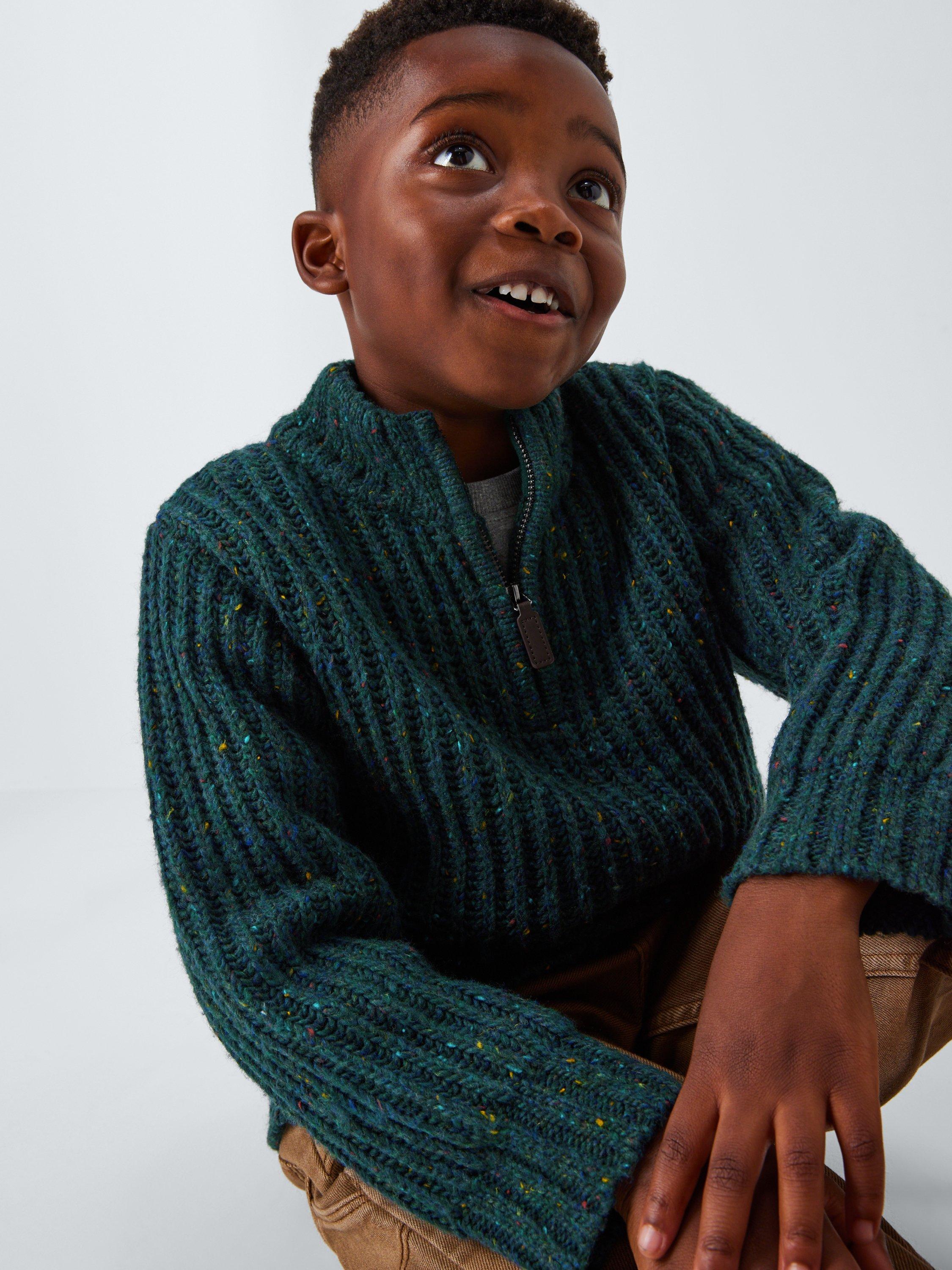 Product image 4 of 7, which shows John Lewis Kids' Pop Fleck Zip Neck Jumper, Green / Multi, 3 years