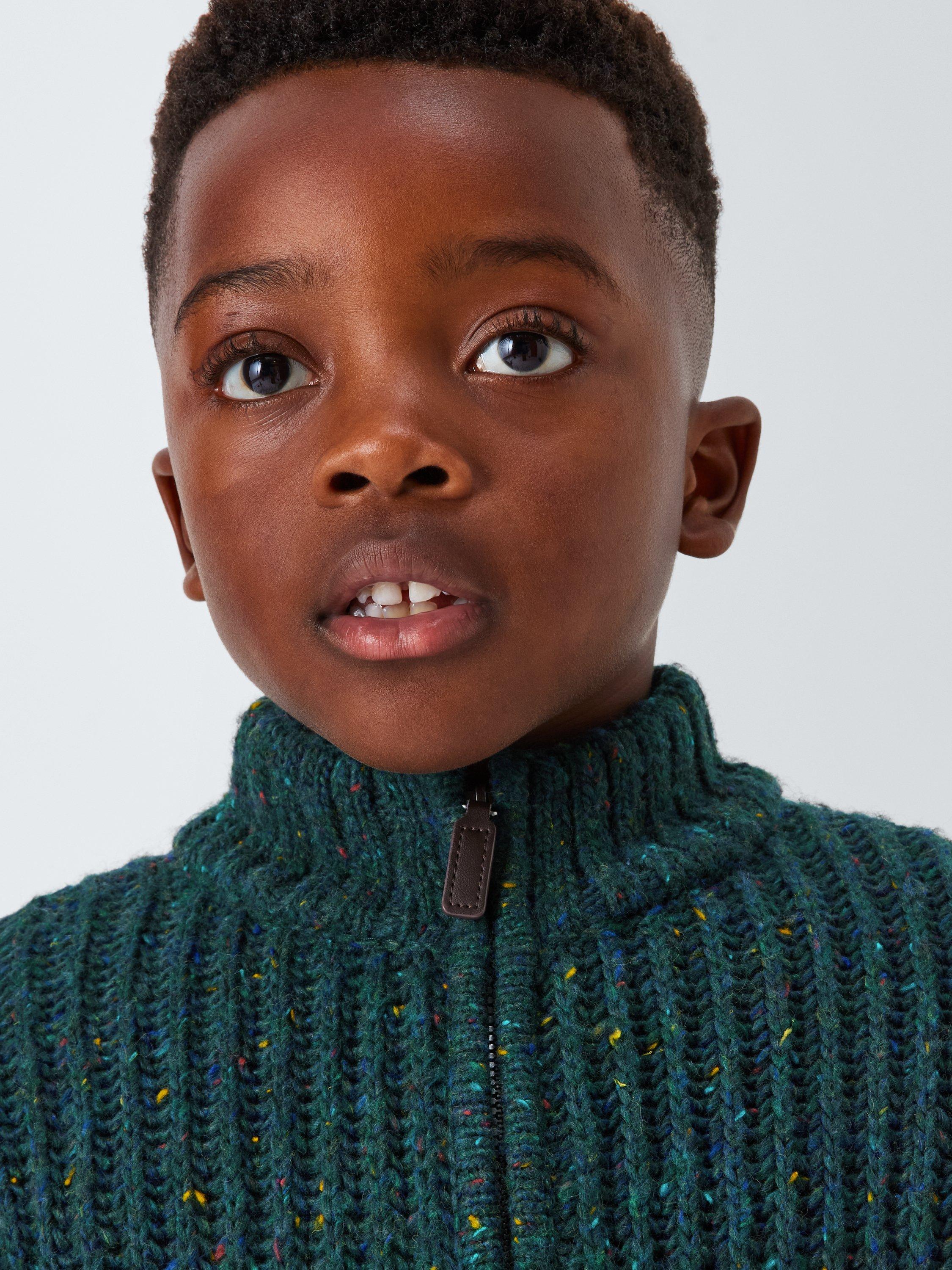 Product image 5 of 7, which shows John Lewis Kids' Pop Fleck Zip Neck Jumper, Green / Multi, 3 years