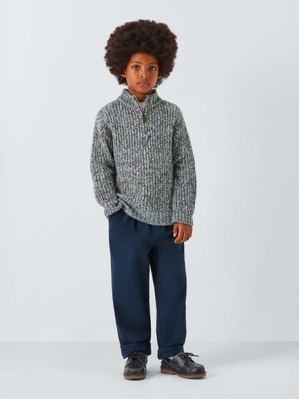 John Lewis Kids' Twist Knit Zip Neck Jumper, Grey Multi, Grey Multi