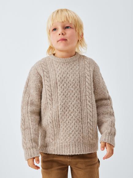 John Lewis Kids' Crew Neck Cable Knit Jumper, Beige, Beige