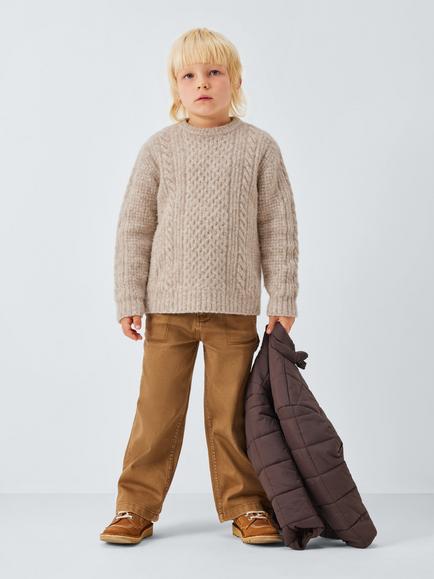 John Lewis Kids' Crew Neck Cable Knit Jumper, Beige - view 2, Beige