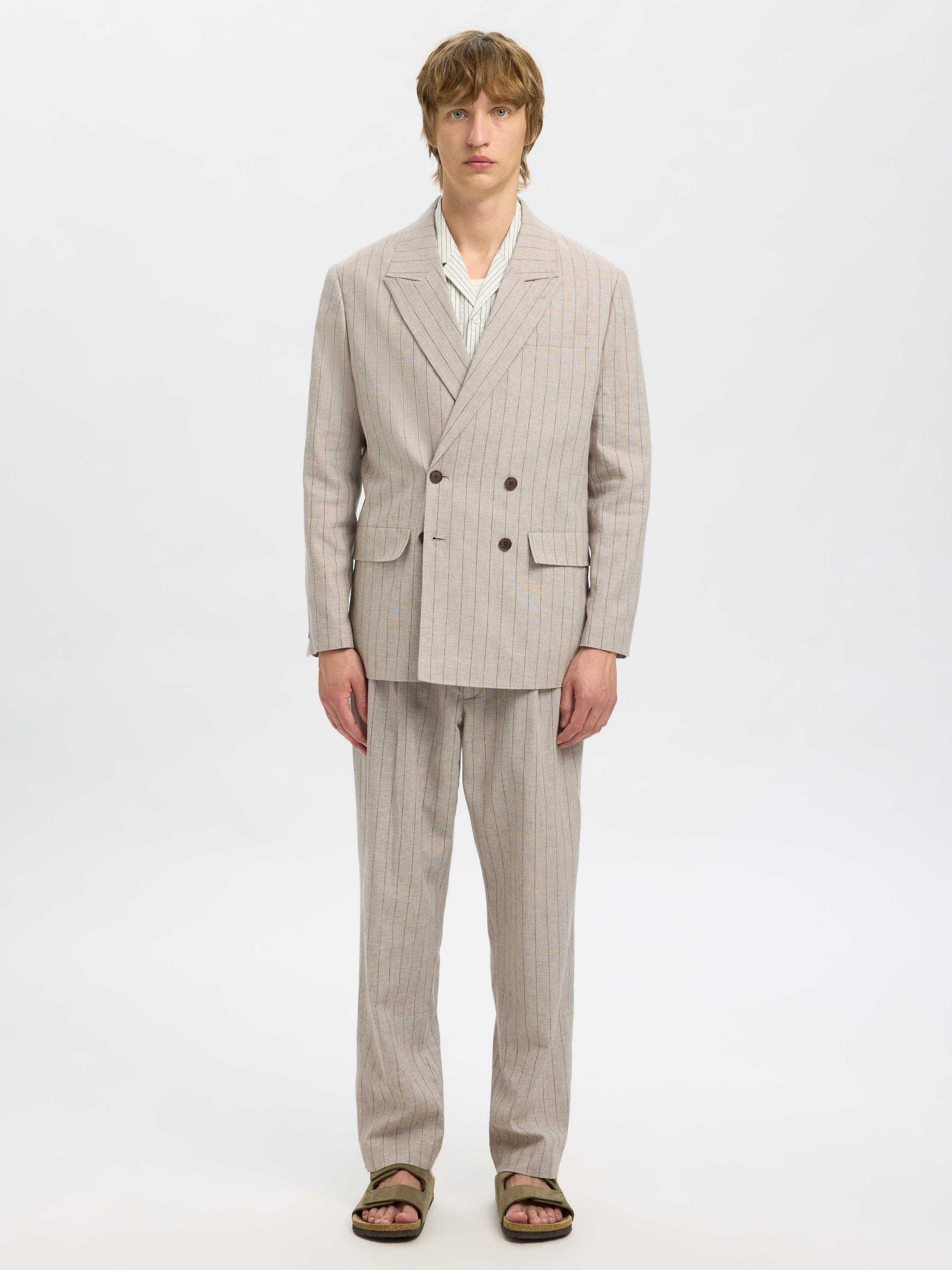 Product image 1 of 6, which shows Selected Relaxed Malik Linen Blend Blazer, Oatmeal, 36R