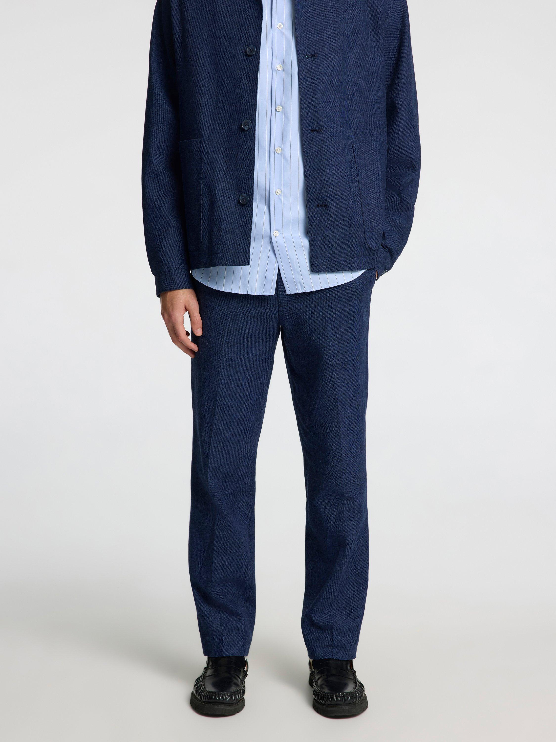 Product image 1 of 6, which shows SELECTED HOMME Regular Fit Linen Rich Suit Trousers, Dark Navy, 30R