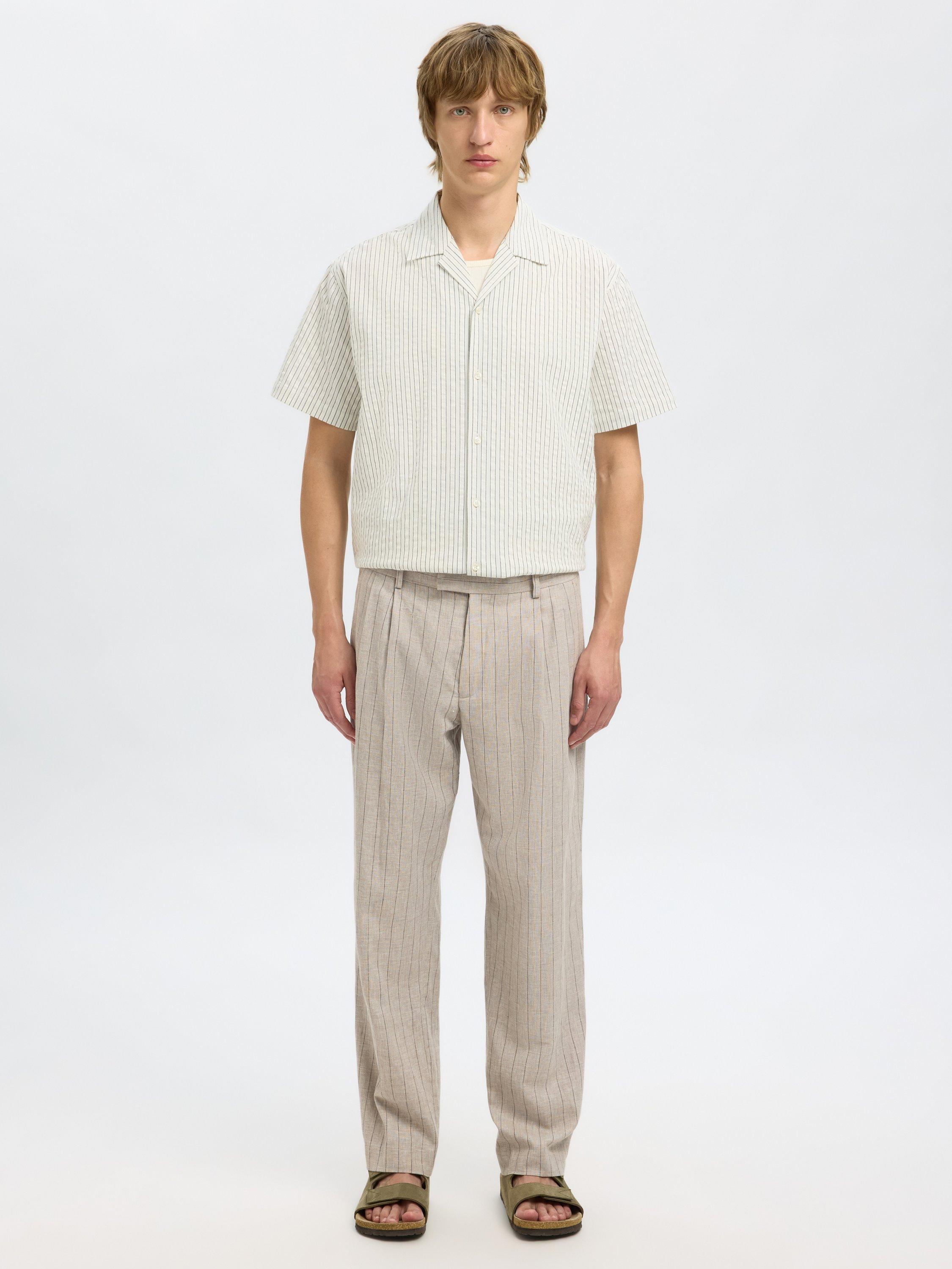 Product image 1 of 6, which shows Selected Relaxed Malik Linen Blend Suit Trousers, Oatmeal, 30R