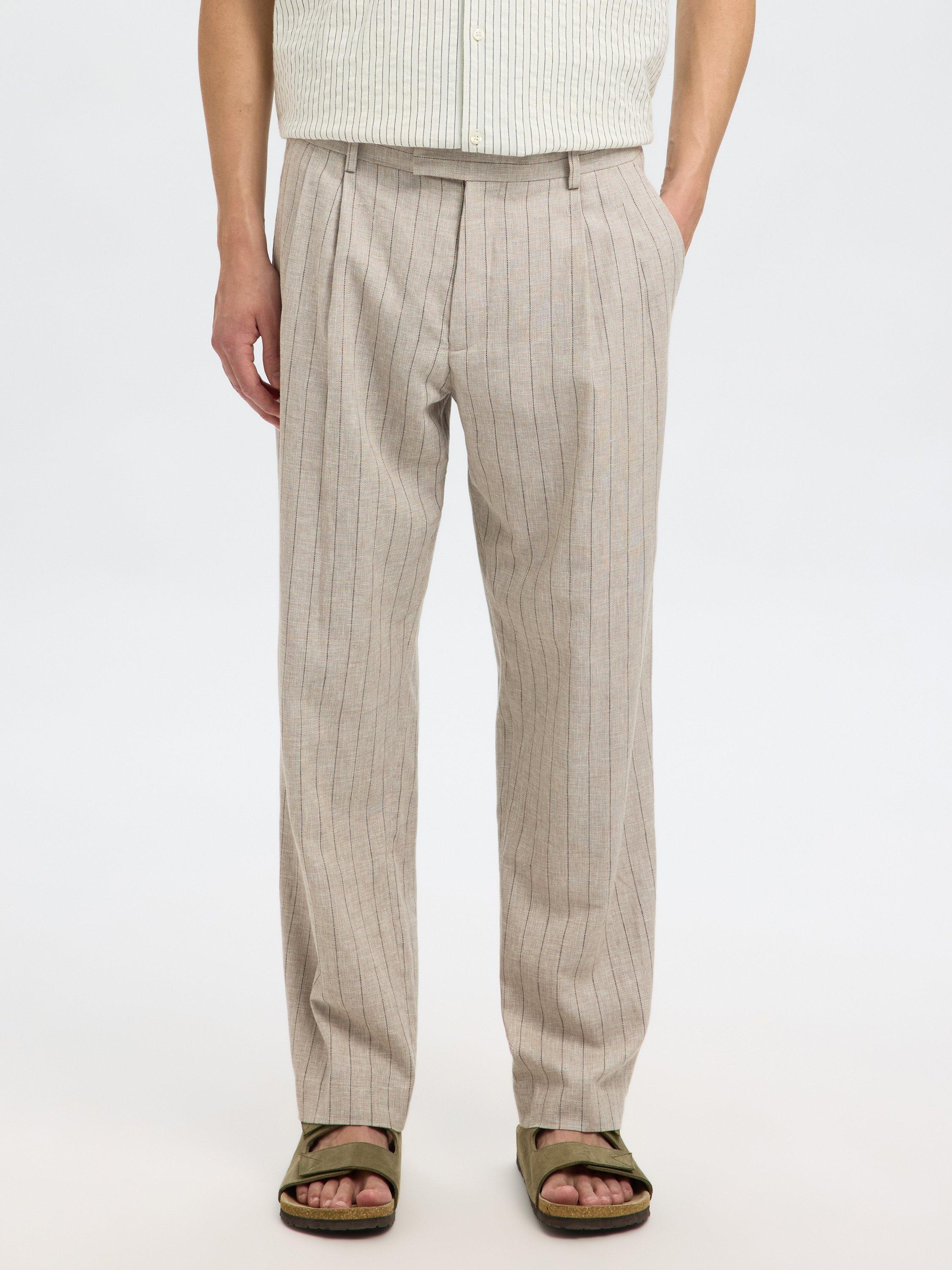 Product image 2 of 6, which shows Selected Relaxed Malik Linen Blend Suit Trousers, Oatmeal, 30R