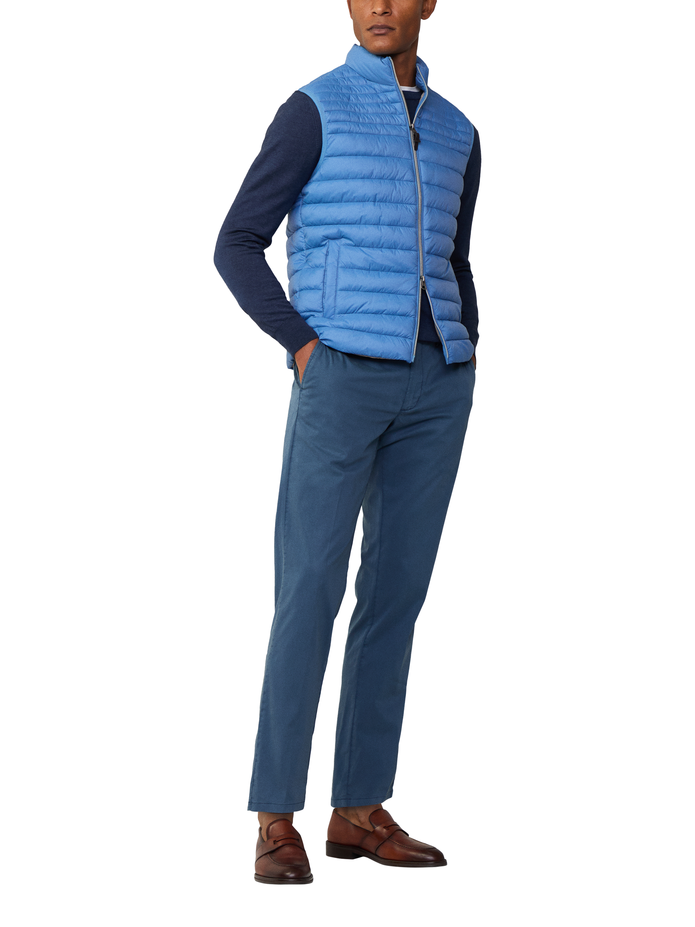 Product image 1 of 5, which shows Hackett London Water-Resistant Baffled Quilt Gilet, Sea Blue, XXXL
