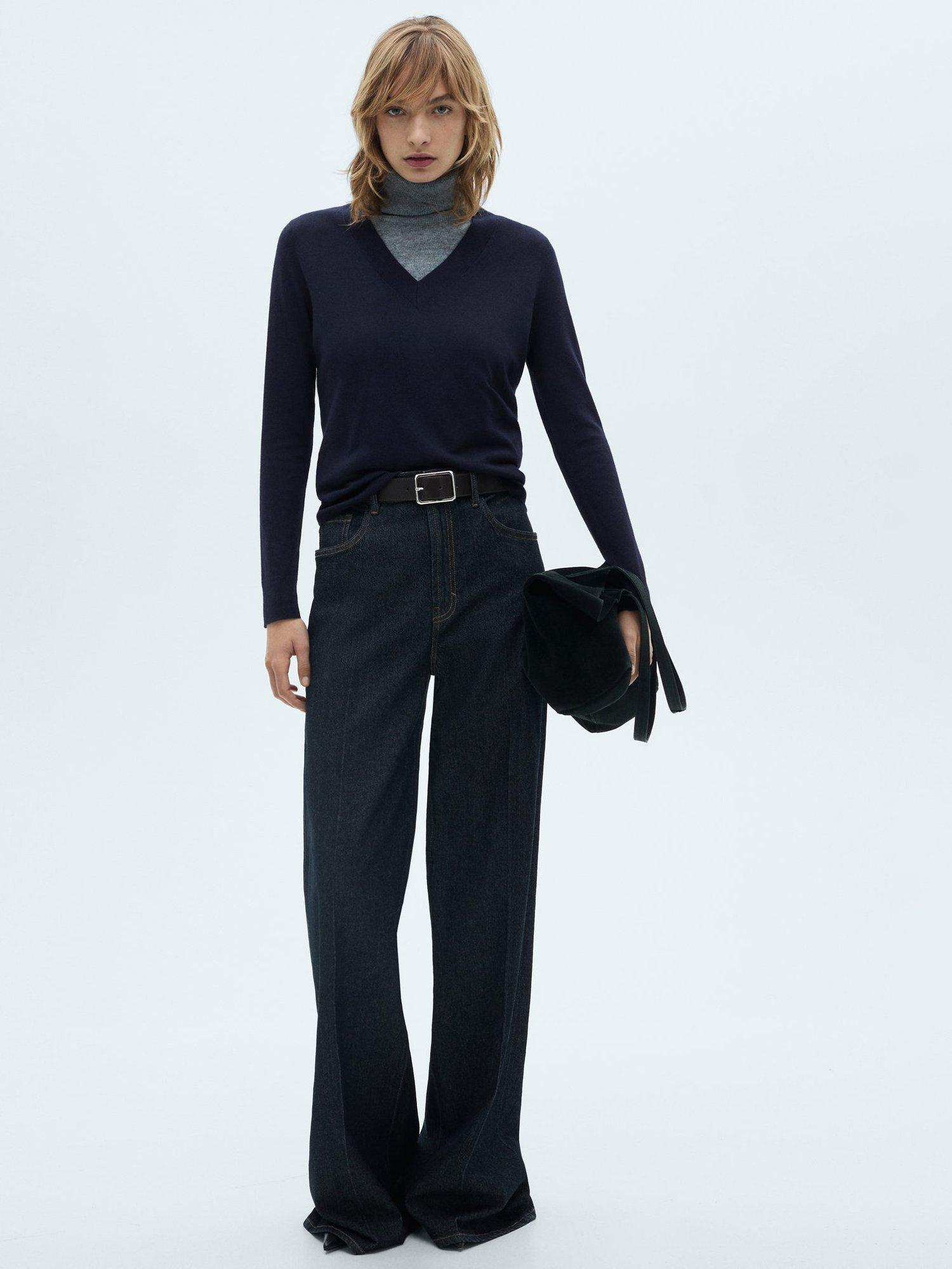 Product image 2 of 7, which shows Mango Lucca Wool Blend V-Neck Jumper, Navy, XXS